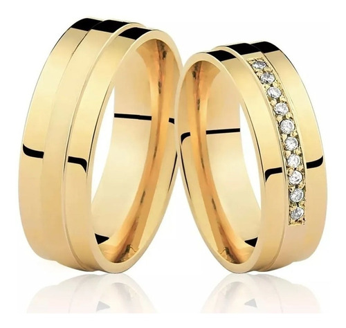 Par Alianças De Ouro 18k Retas Com 10 Diamantes 6mm 11gr