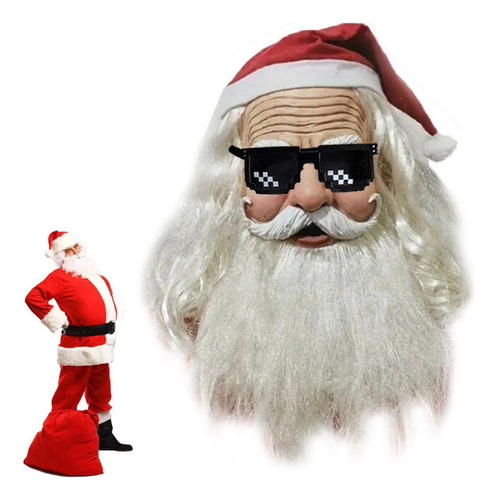 Divertida Máscara Navideña De Papá Noel Con Barba Y Gafas