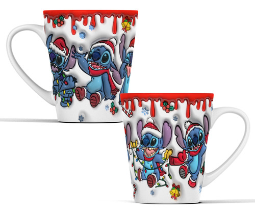 Taza Navideña De Stitch En 3d Sublimada Cónica 12oz M439