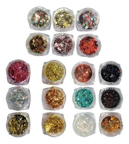 18 Glitter Flocado Com 3x6 Unidades Para Decoração De Unhas Cor Mix-a03