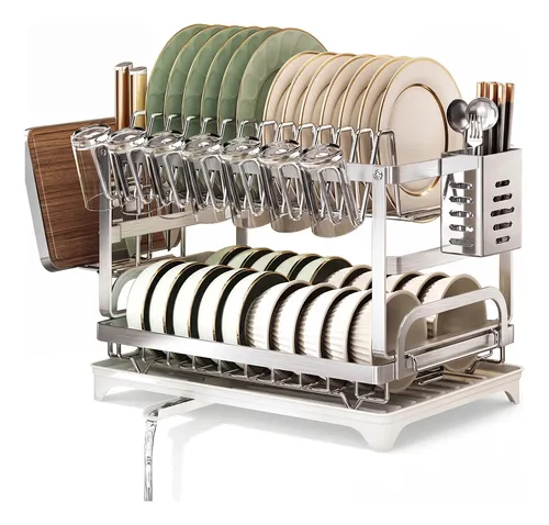 Escorredor De Louça Inox Porta Pratos Com Bandeja Drenagem - R$ 176