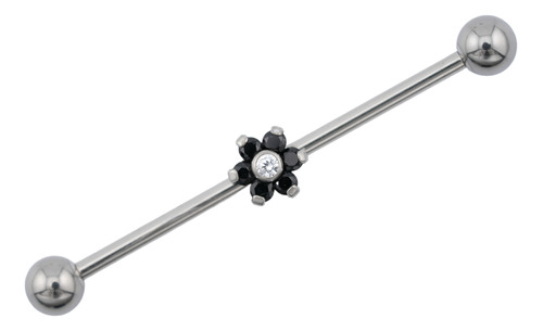 Barbell De Titanio Con Flor De Zirconia Piercing Transversal