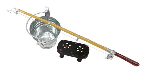 1/12 Mini Bucket With Fishing Rod And Bench Set For