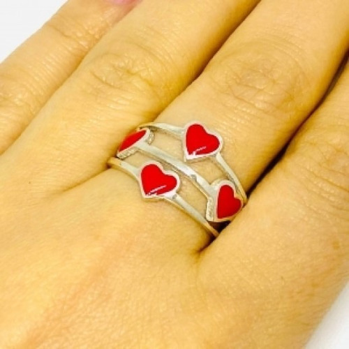 Imagen 3 de 7 de Anillo De Plata 925 Esmaltado Corazones