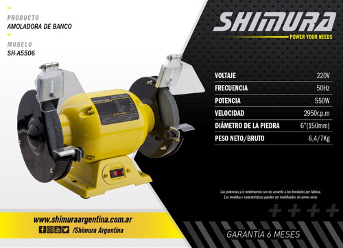 Amoladora De Banco Shimura - 550w - Incluye 2 Piedras 150mm