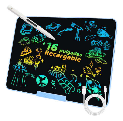 16in Pizarra Magica Tablet Dibujo Lcd Recargable Juguetes Ninos Regalos Bolígrafo Electrónico Magnético Color Azul Nasjac