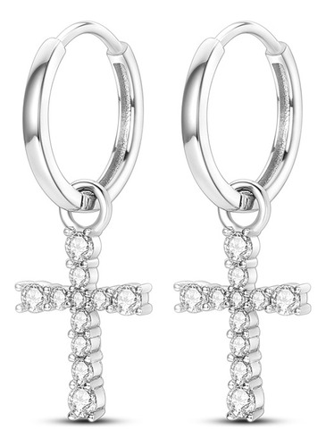 Arracadas Huggies Cruz Con Zirconia 100% Plata 