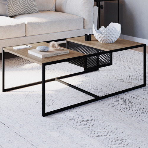 Mesa De Centro York Hanover/preto 27905 - Artesano Cor Marrom-claro