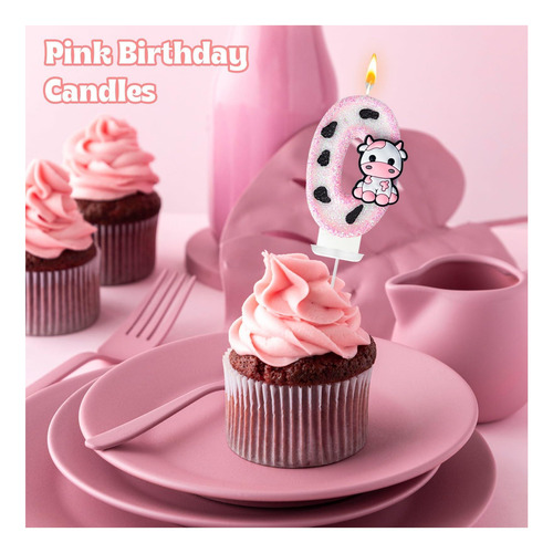 Wqinx Pink Cow Glitter Velas De Cumpleaños Número 1 De 1 De