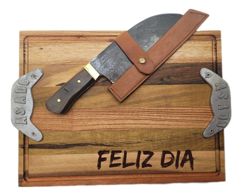 Set Asador Parrilla Tabla Madera Asado  Personalizada Hacha