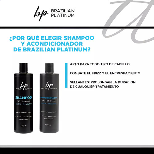 Shampoo Y Acondicionador Vegano Brazilian Platinum 500 Ml