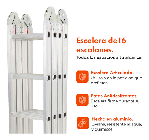 Escalera De Aluminio Multifuncion Articulada 16 Escalones + Plataforma Garden Life