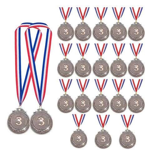 20 Pcs Medalla Deportiva Metálica C/cinta 7 Cm Plata,bronce