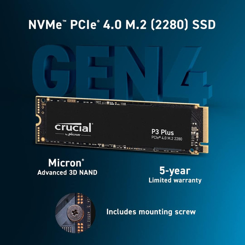 Ssd Crucial P3 Plus Nvme, 2tb, Pci E 4.0 M.2ct2000p3pssd8