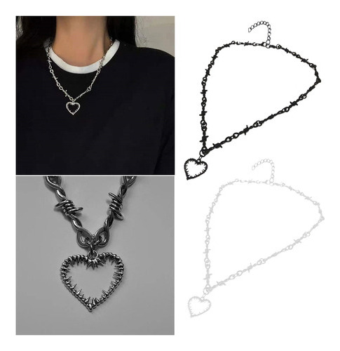 Collar Con Forma De Corazón Y Espinas Negras