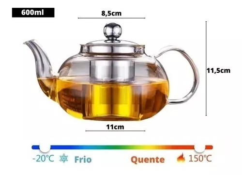 Bule De Vidro Com Infusor Inox Direto Ao Fogo 1000ml Água