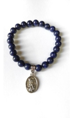 Pulsera Dije Arcangel Miguel Lapislazuli  Proteccion Y Fe 