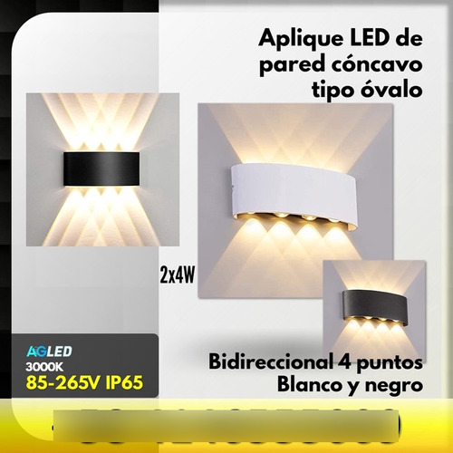 Aplique Led De Pared Concavo Bd 2x4w 3000k 85-265v Ovalo Nr