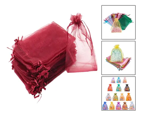 100 Bolsas De Organza Con Cordón, Bolsas De Regalo De