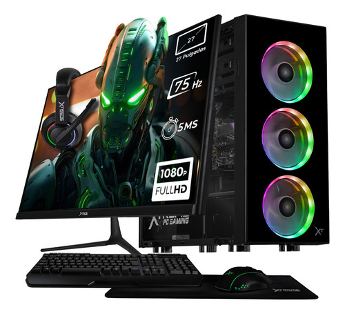 Xtreme Pc Gaming Amd Radeon Vega 7 Amd Ryzen 5 5600g 16gb Ssd 1tb Monitor 27 75hz Wifi Black