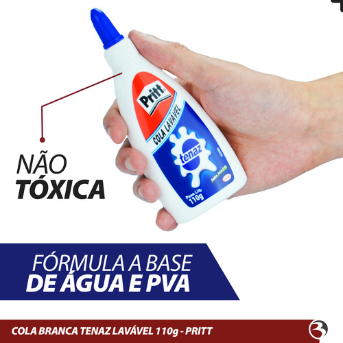 Kit 3 Cola Tenaz Branca Escolar 110g Não tóxica Lavável - Pritt