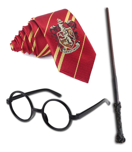 Pack Harry Potter Lentes Corbata Y Varita Cosplay Gryffindor