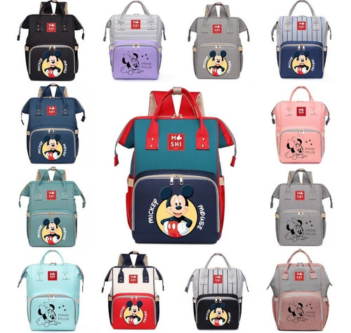 Bolso Mochila Maternal Pañalera Diseño Mickey - Minnie Mouse