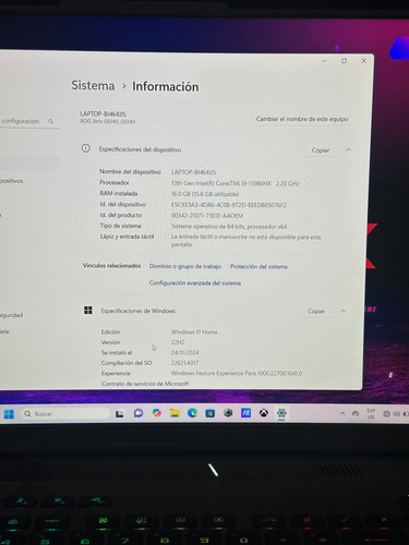 Laptop Asus Rog Strix Core I9-13980hx 1tb 16gb Ram Rtx 4070 Plateado (Usado)