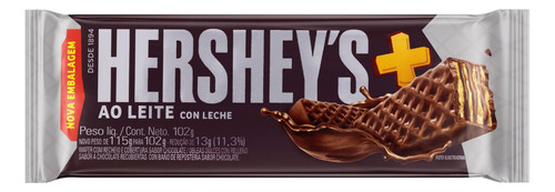 Wafer Recheio e Cobertura Chocolate ao Leite Hershey's Mais Pacote 102g