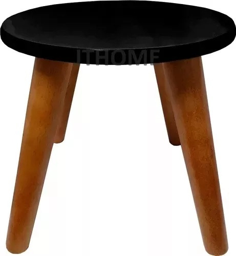Banco Mdf 30cm Redondo Preto Infantil Kids Pé Palito Jt Home