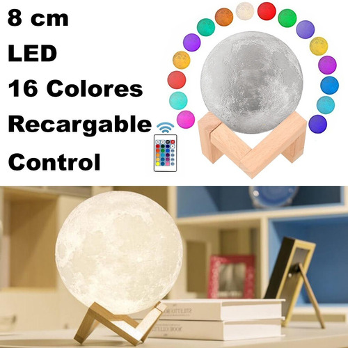 Lámpara Luna 8 Cm Led Multicolor Recargable Touch Moon Lamp