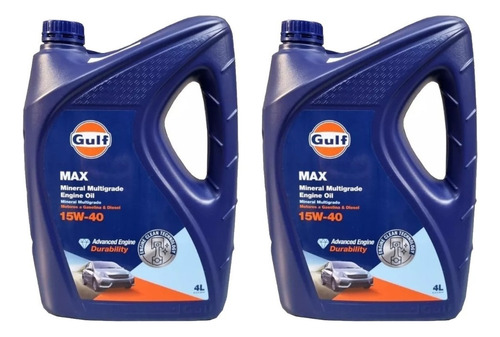 Aceite para motor Gulf mineral 15W-40 para autos, pickups & suv de 2 unidades / 8L