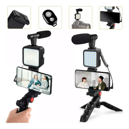 Kit Youtuber Live Vlog Tripé Celular Suporte Led Microfone