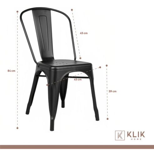 Comedor Mesa Tolix 80x80cm + 4 Sillas Tolix Negras
