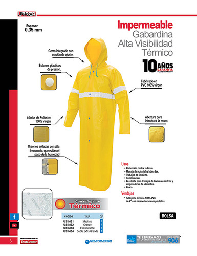 Gabardina Impermeable Con Reflejante Térmico Eg Urrea