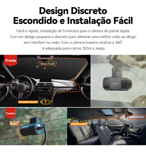 Ddpai Câmera Veicular 1600p+1080p Gps App Sensor G+sd 128gb