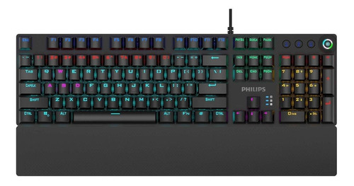 Teclado gamer Philips Serie G600 SPK8614 QWERTY inglés US color negro con luz rainbow