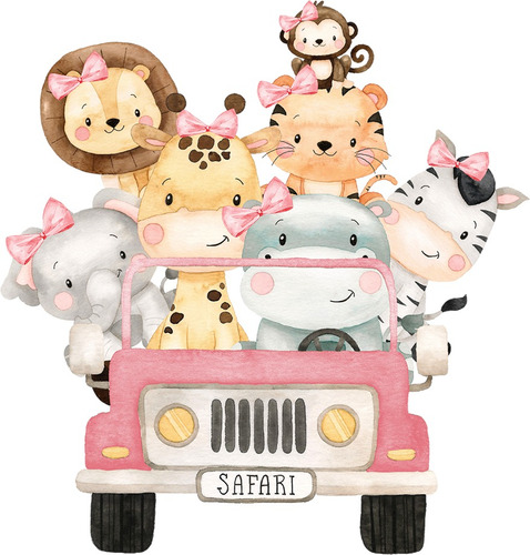 30 Souvenirs +6 Centros Animales Bebes Jeep Safari Rosa 