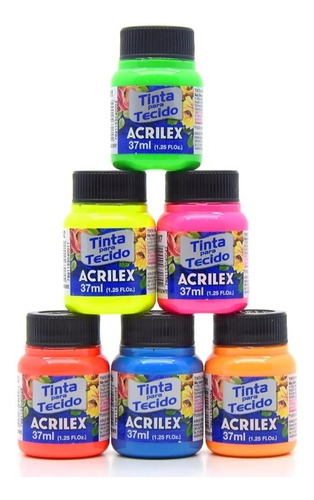 Tinta Para Tecido Fluorescente Neon Acrilex 37ml *kit*6*core