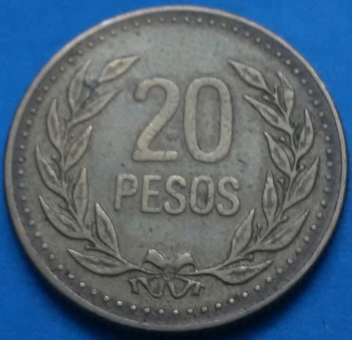 Moneda Colombia 20 Pesos 1990
