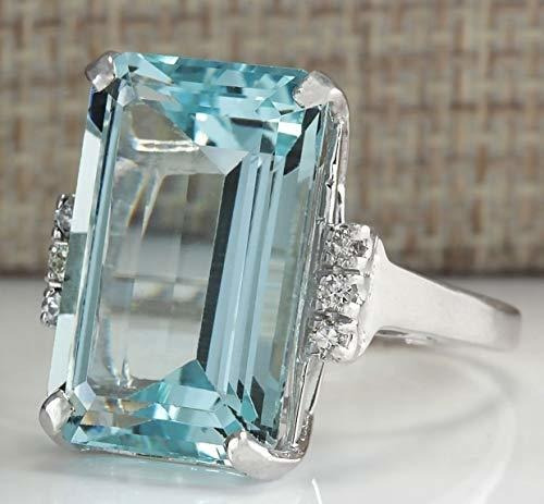 Vintage Mujer 925 Plata Aguamarina Anillo De Piedras Precios