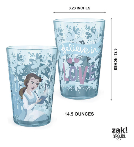 Set De Vasos Zak Designs Disney Princess, 430 Ml, Para Niños