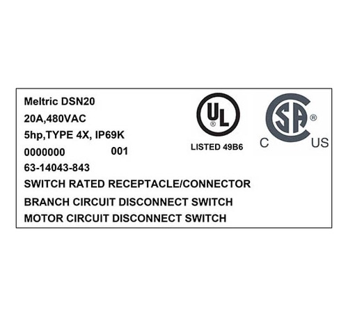 Meltric Tomacorrientes 63-14043-843 Dsn20 / 784474546980