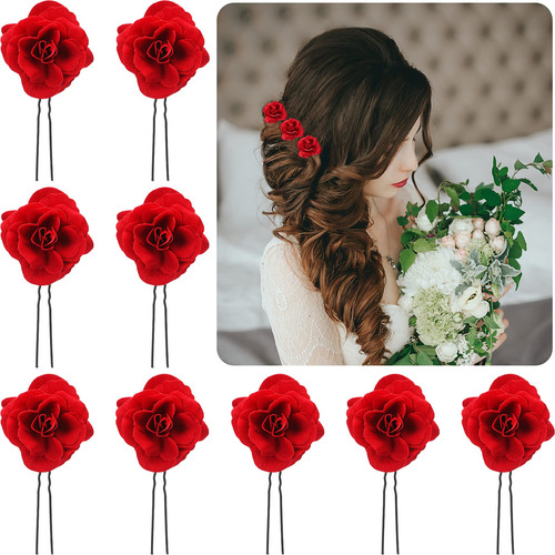 9 Pinzas Para El Pelo De Flores Rosas, Broches De Flores, H.