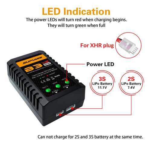 Cargador De Batería Lipo Balance 2s-3s Rc 7.4-11.1v 10w