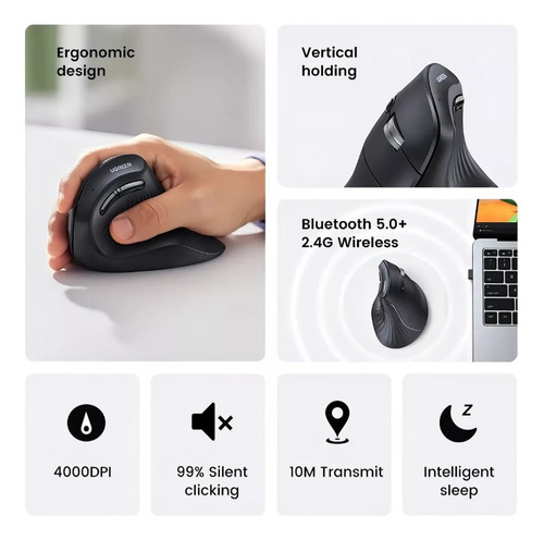 Mouse Inalambrico En Angulo Vertical 2.4g & Bluetooth Conect