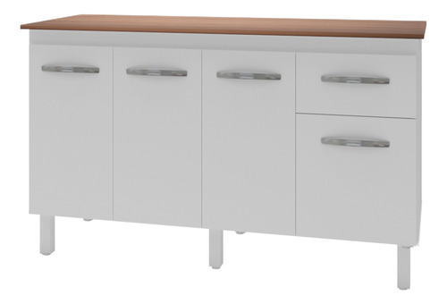 Moblis Móveis Kit balcão gabinete armário cozinha 140cm com tampo Camile cor branco tampo savana