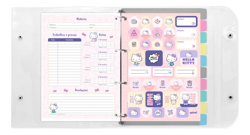 Fichário Escolar Argolado Hello Kitty 200 Folhas Pautadas Cor Rosa