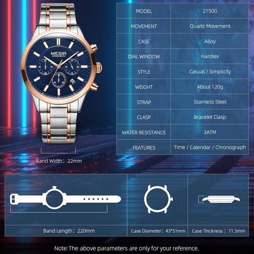 Relojes Megir Calendar Simple Chronograph Para Hombre Color Del Bisel Azul Plata
