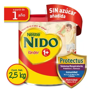 Leche de fórmula en polvo sin TACC Nestlé Nido Kinder en lata de 2.5kg - 1 año +